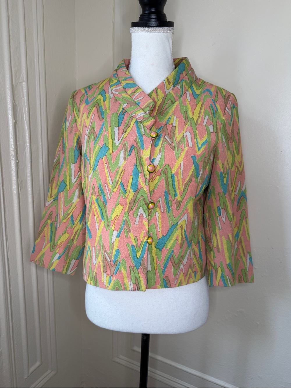 1960s Vibrant zig-zag Oil Spill Design Psychedelic Bohemian Mod Blazer